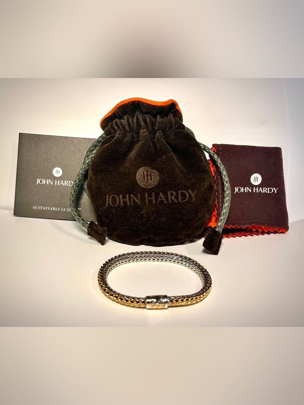 John Hardy Classic Chain 6.5mm Gold & Silver Bracelet | Orig Bag, Cloth, Booklet